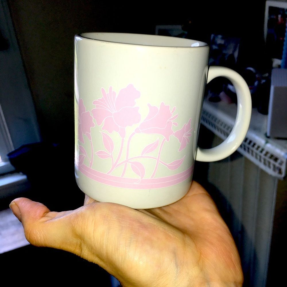 Vintage 90s Russ Pink Flower Coffee Mug